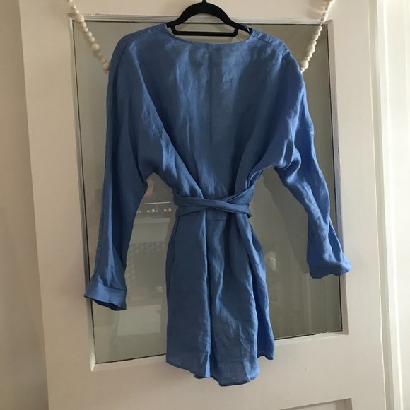 ZARA Flowy Linen Blouse With Tie Belt Wasit - Picture 7 of 8